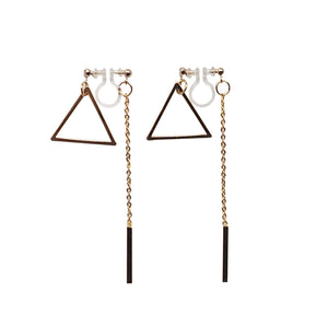 Gold Double-Sided Triangle and Bar Invisible Clip On Earrings - Miyabi Grace
