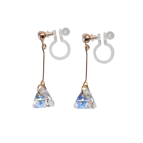 Dangle Aurora Borealis Triangle Swarovski Crystal Invisible Clip On Earrings (Gold tone) - Miyabi Grace