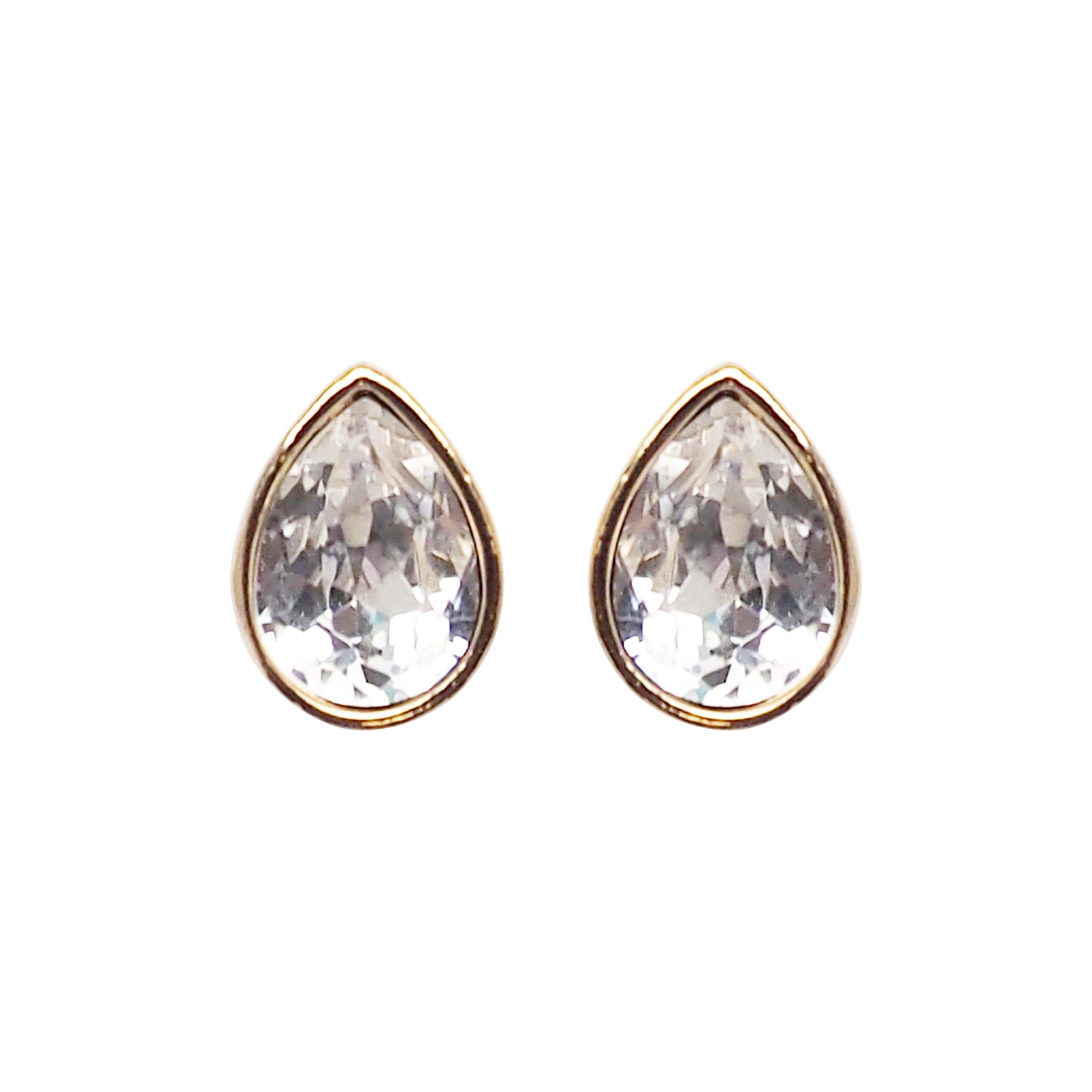 Teardrop Cubic Zirconia Crystal Invisible Clip On Stud Earrings (Gold tone) - Miyabi Grace