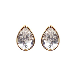 Teardrop Cubic Zirconia Crystal Invisible Clip On Stud Earrings (Gold tone) - Miyabi Grace