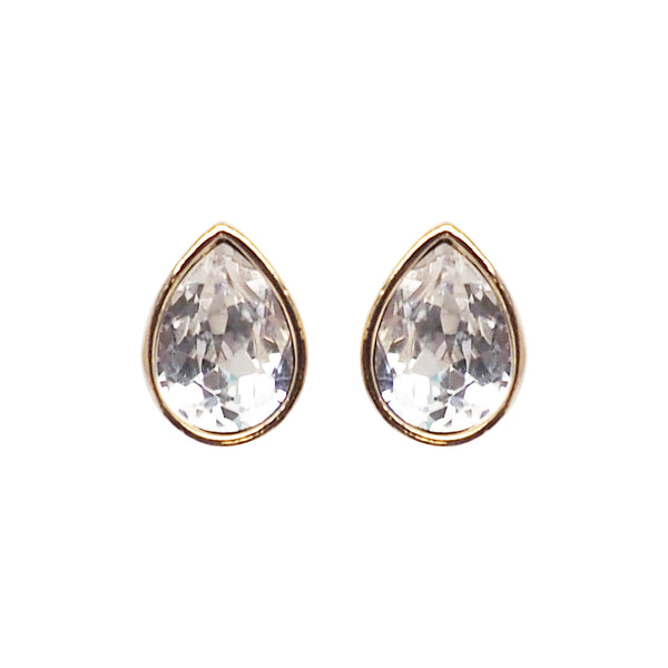 Teardrop Cubic Zirconia Crystal Invisible Clip On Stud Earrings (Gold tone) - Miyabi Grace
