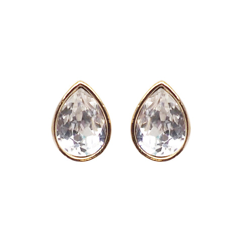 Teardrop Cubic Zirconia Crystal Invisible Clip On Stud Earrings (Gold tone) - Miyabi Grace