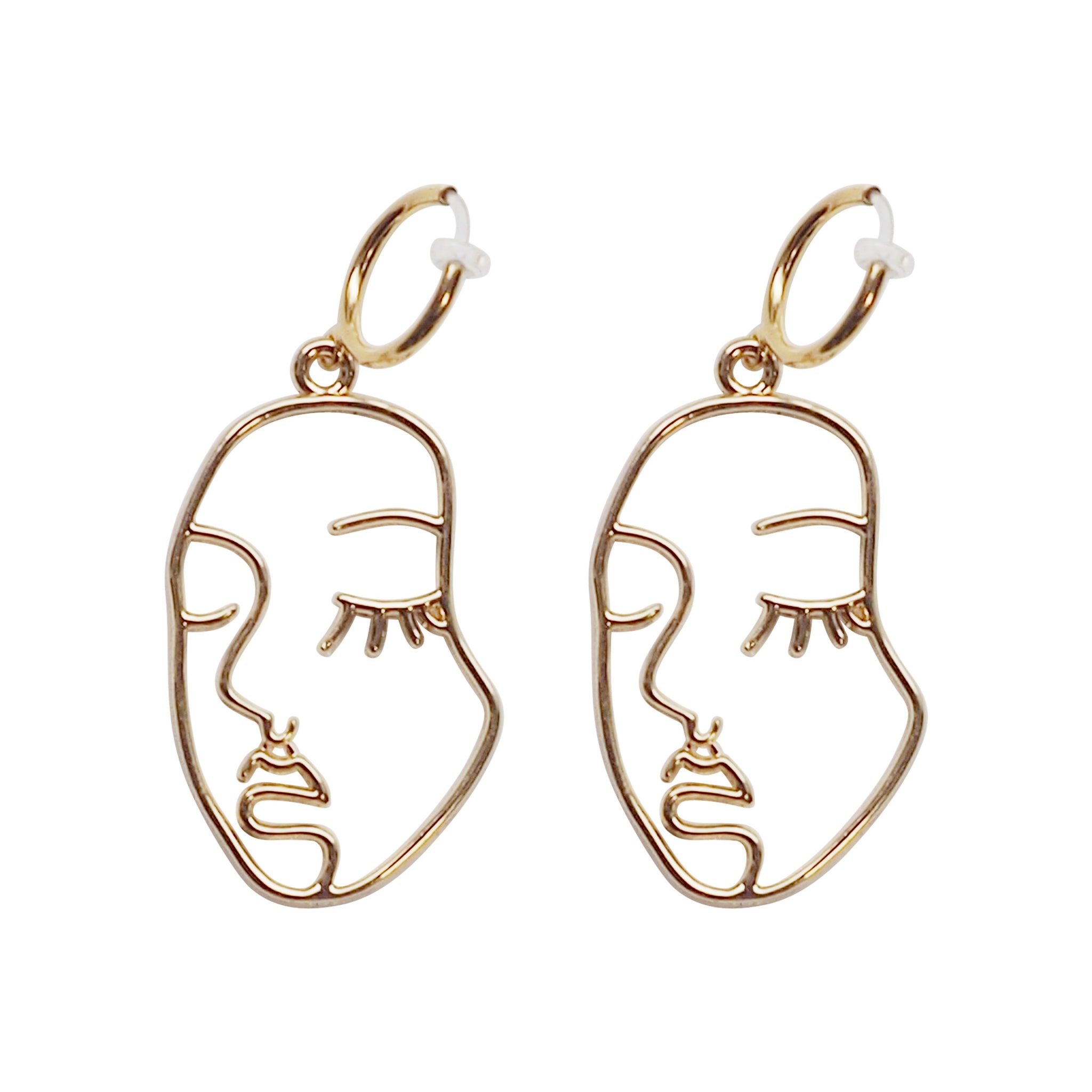 Gold human face clip on hoop earrings - Miyabi Grace