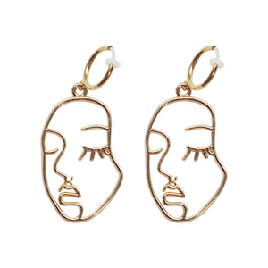 Gold human face clip on hoop earrings - Miyabi Grace