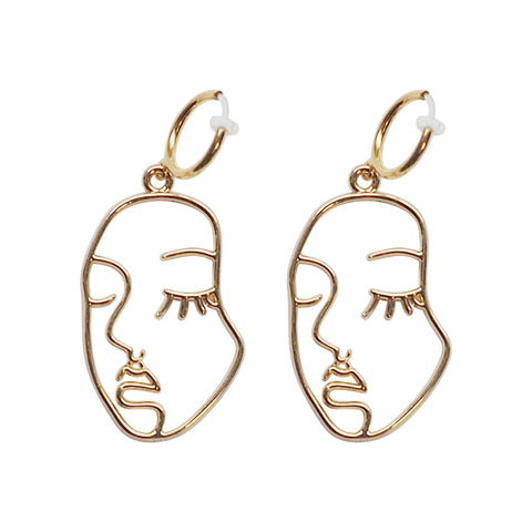 Gold human face clip on hoop earrings - Miyabi Grace
