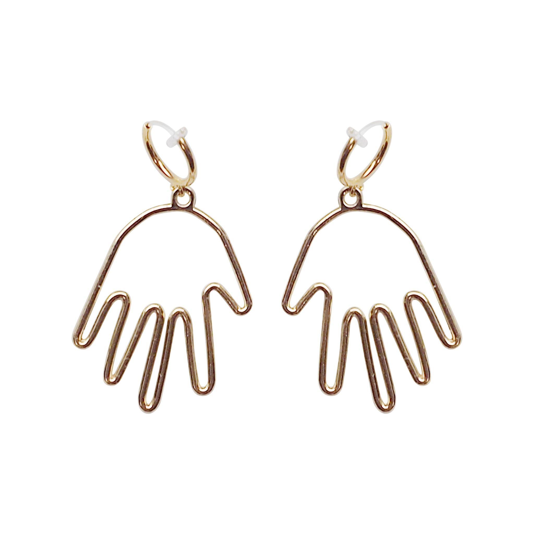 Gold hands clip on hoop earrings - Miyabi Grace