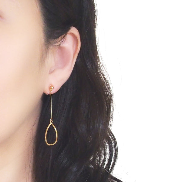 Gold teardrop hoop dangle invisible clip on earrings - Miyabi Grace