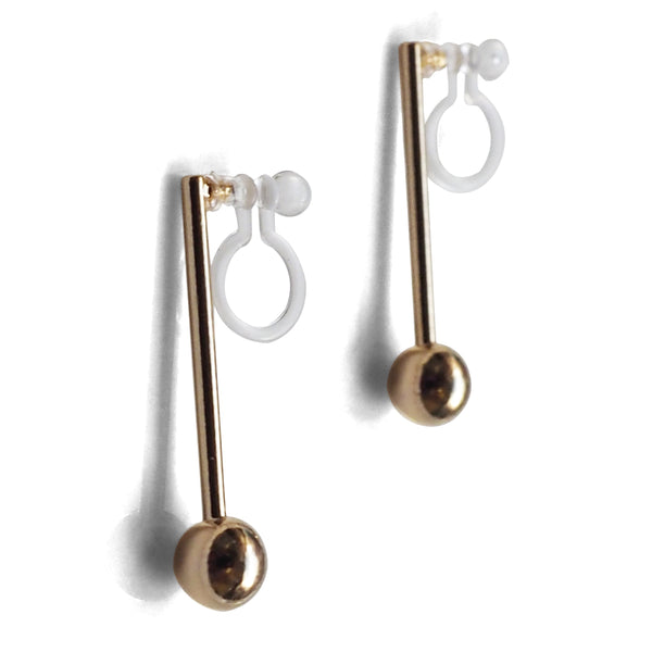 Ball invisible clip on stud earrings ( Gold tone ) - Miyabi Grace