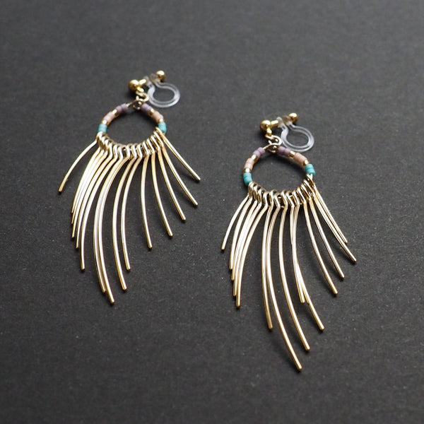 Gradated Fringe invisible clip on earrings ( Gold tone ) - Miyabi Grace