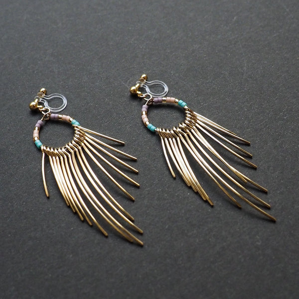 Gradated Fringe invisible clip on earrings ( Gold tone ) - Miyabi Grace