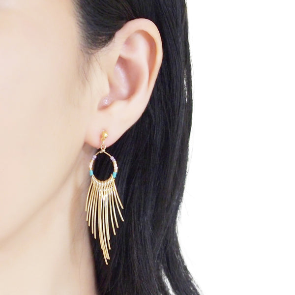 Gradated Fringe invisible clip on earrings ( Gold tone ) - Miyabi Grace