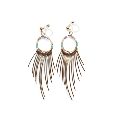 Gradated Fringe invisible clip on earrings ( Gold tone ) - Miyabi Grace