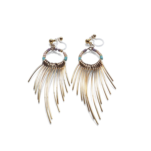 Gradated Fringe invisible clip on earrings ( Gold tone ) - Miyabi Grace