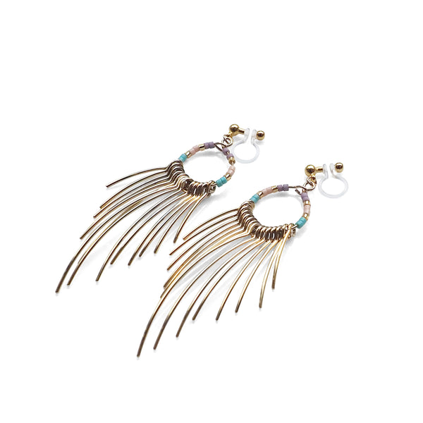 Gradated Fringe invisible clip on earrings ( Gold tone ) - Miyabi Grace