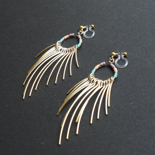 Gradated Fringe invisible clip on earrings ( Gold tone ) - Miyabi Grace