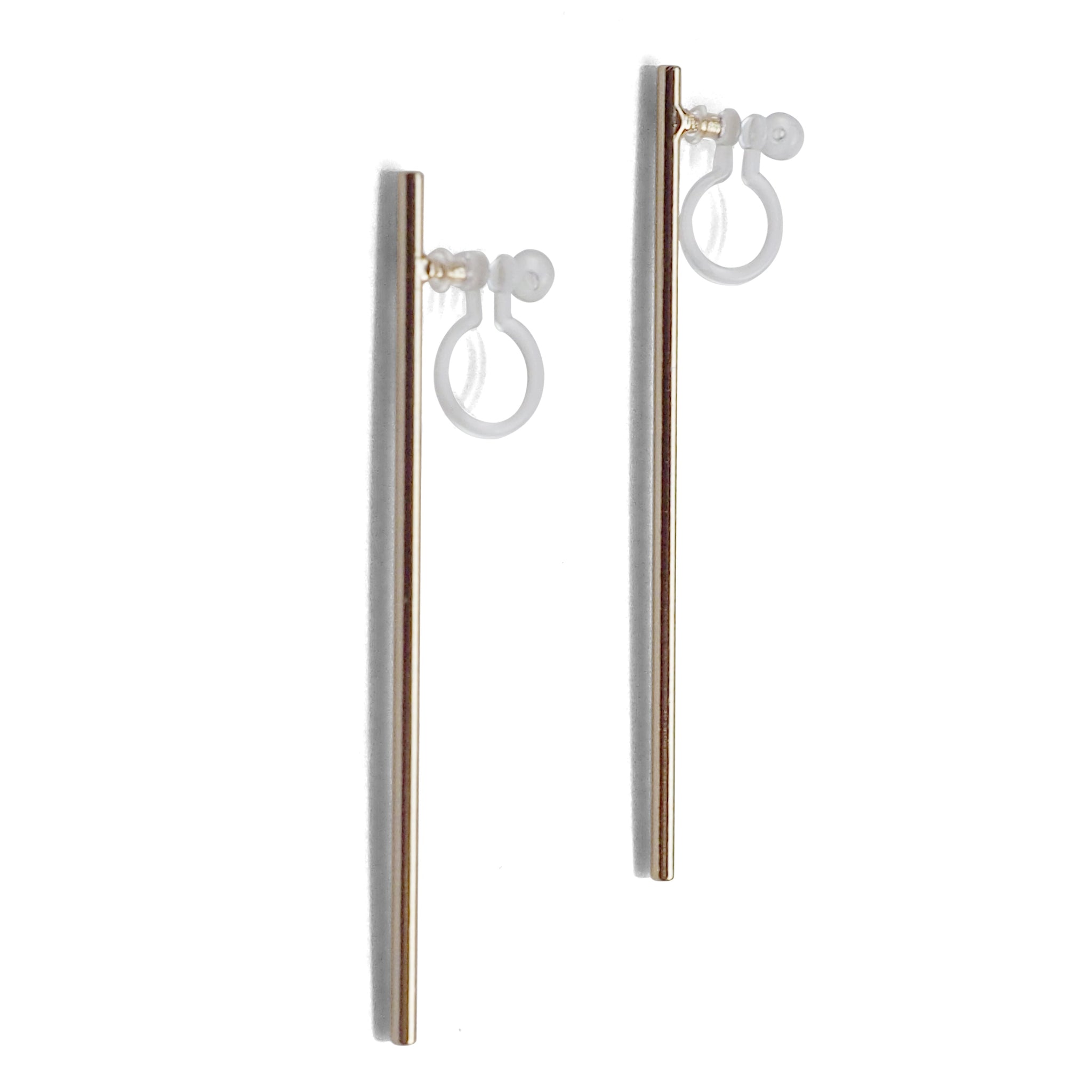 Long invisible clip on stud earrings ( Gold tone ) - Miyabi Grace