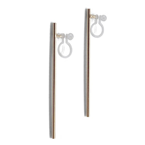 Long invisible clip on stud earrings ( Gold tone ) - Miyabi Grace