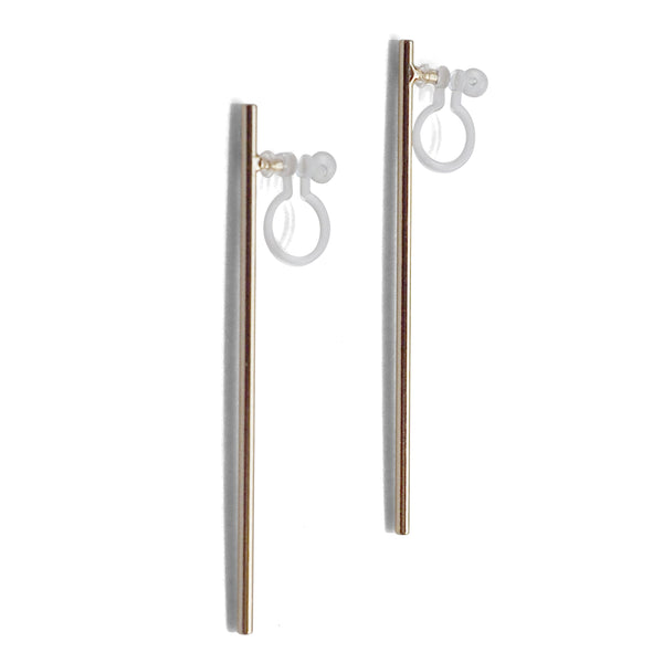 Long invisible clip on stud earrings ( Gold tone ) - Miyabi Grace