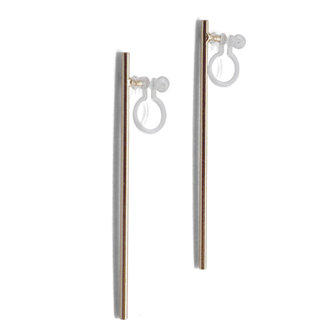 Long invisible clip on stud earrings ( Gold tone ) - Miyabi Grace