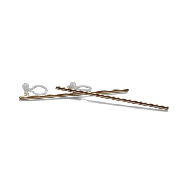 Long invisible clip on stud earrings ( Gold tone ) - Miyabi Grace