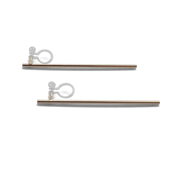 Long invisible clip on stud earrings ( Gold tone ) - Miyabi Grace