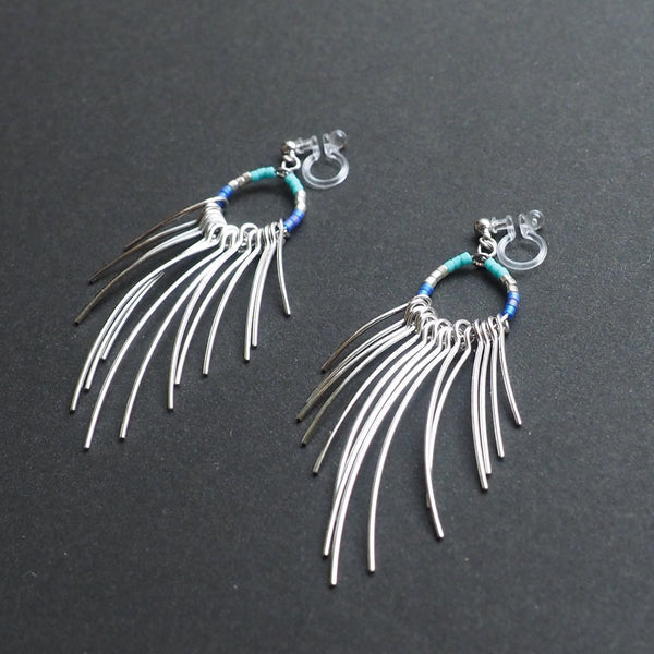 Gradated Fringe invisible clip on earrings ( Silver tone ) - Miyabi Grace