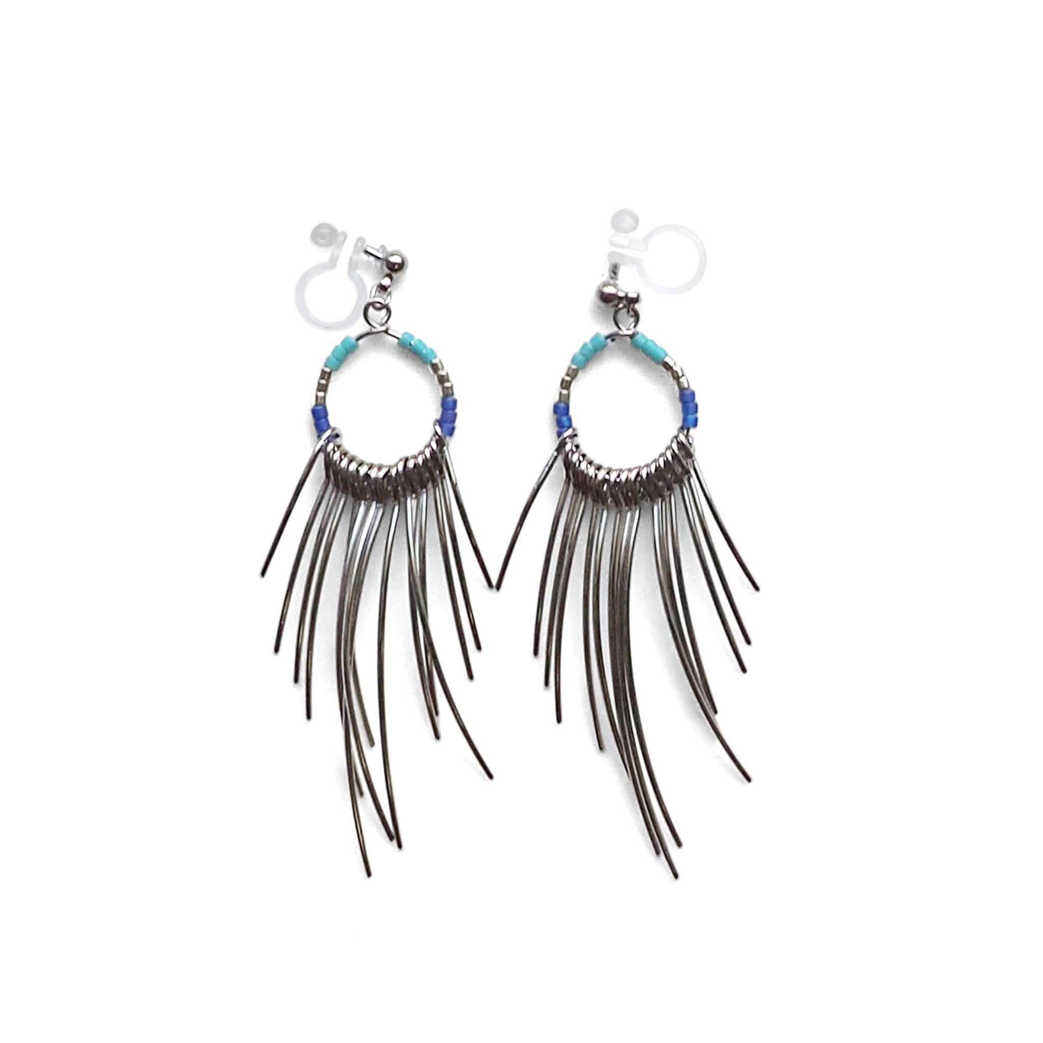 Gradated Fringe invisible clip on earrings ( Silver tone ) - Miyabi Grace