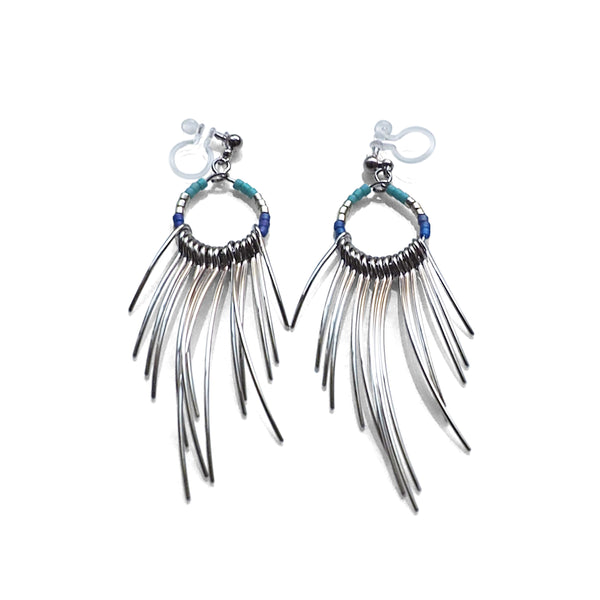 Gradated Fringe invisible clip on earrings ( Silver tone ) - Miyabi Grace