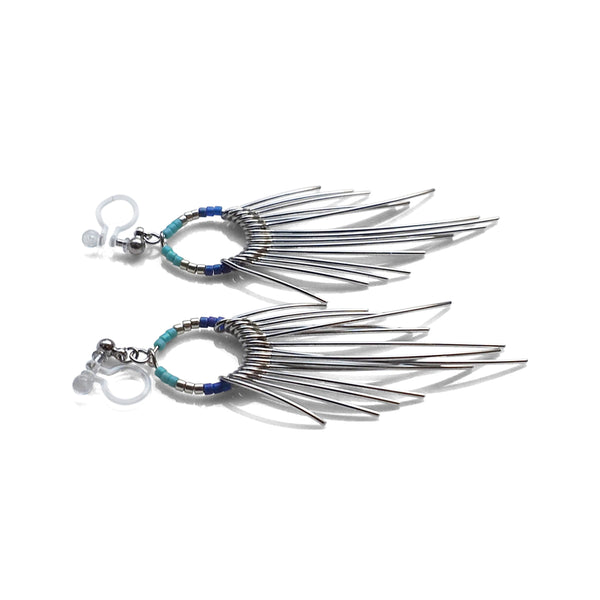 Gradated Fringe invisible clip on earrings ( Silver tone ) - Miyabi Grace