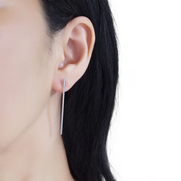 Long invisible clip on stud earrings ( Silver tone ) - Miyabi Grace