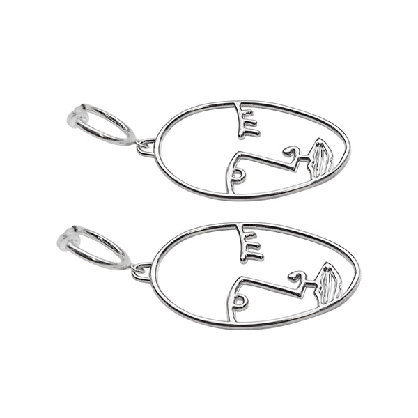 Silver Picasso human face clip on hoop earrings - Miyabi Grace