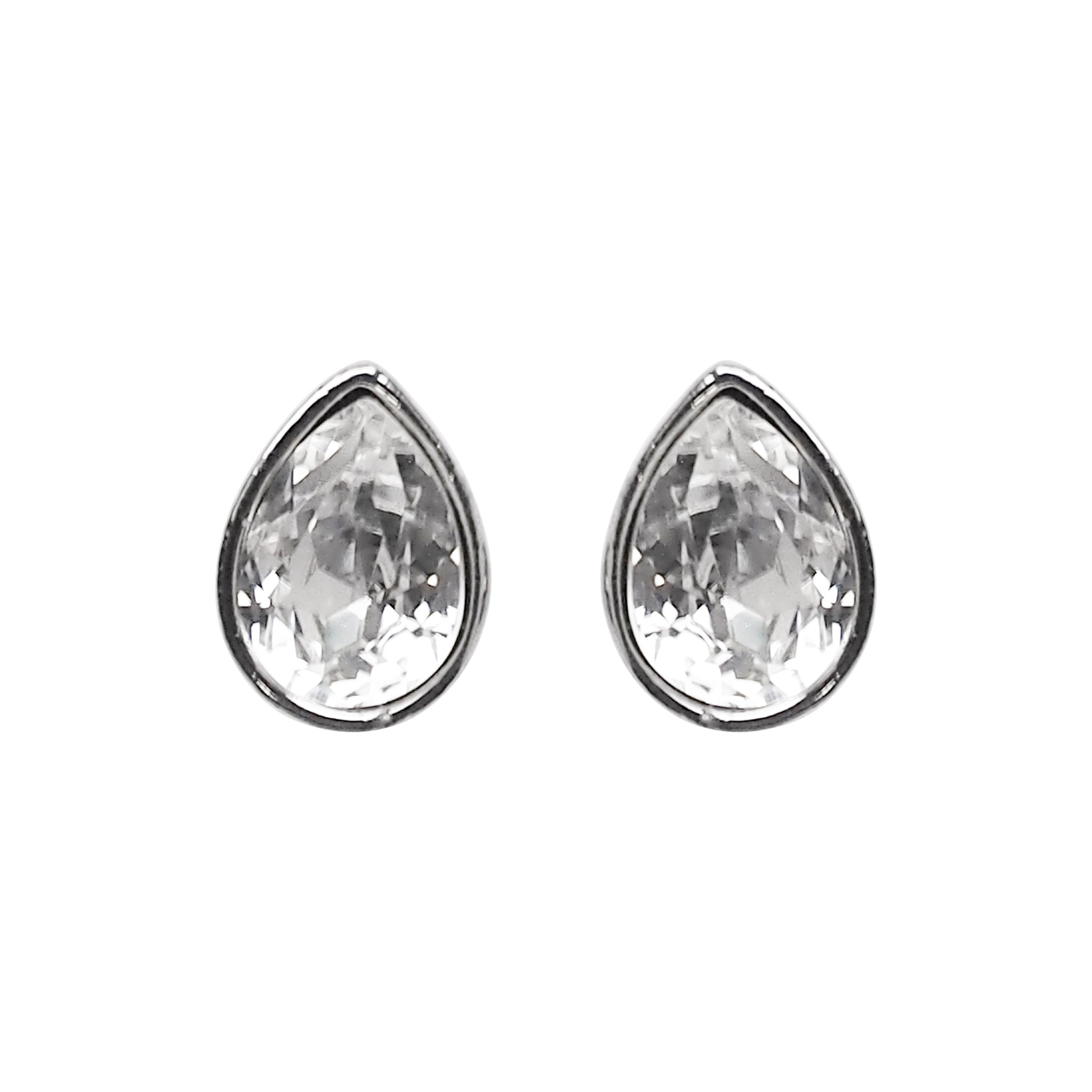 Teardrop Cubic Zirconia Crystal Invisible Clip On Stud Earrings (Silver tone) - Miyabi Grace