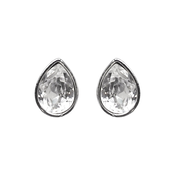 Teardrop Cubic Zirconia Crystal Invisible Clip On Stud Earrings (Silver tone) - Miyabi Grace