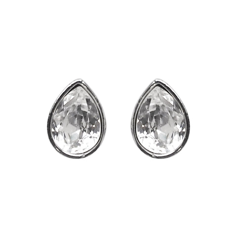 Teardrop Cubic Zirconia Crystal Invisible Clip On Stud Earrings (Silver tone) - Miyabi Grace