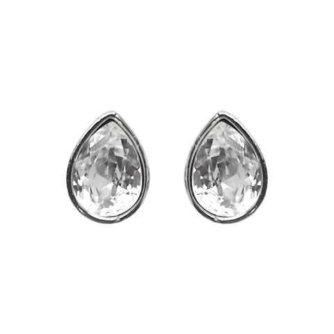 Teardrop Cubic Zirconia Crystal Invisible Clip On Stud Earrings (Silver tone) - Miyabi Grace