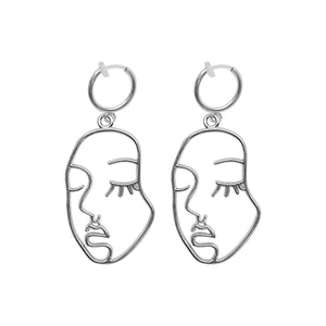 Silver human face clip on hoop earrings - Miyabi Grace