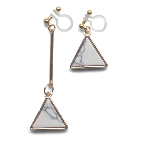 Asymmetric Triangle Marble Faux White Stone Invisible Clip On Earrings - Miyabi Grace