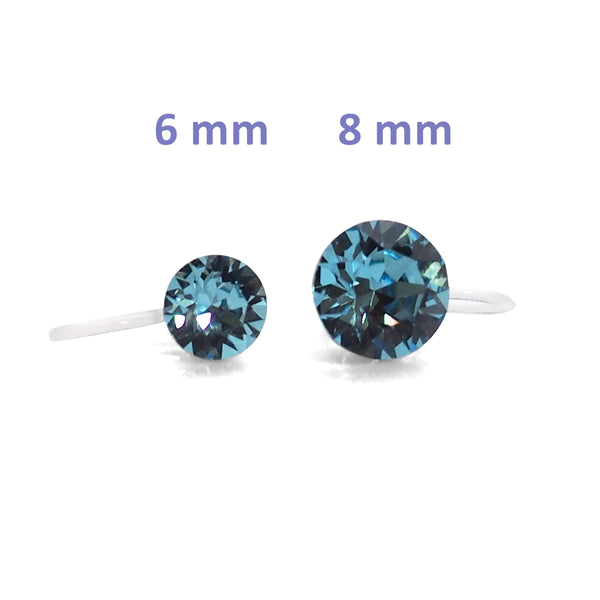 Aquamarin Swarovski crystal invisible clip on stud earrings - Miyabi Grace