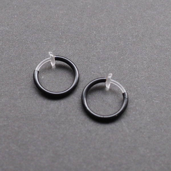 Black 12mm Invisible Clip On Earrings - Miyabi Grace