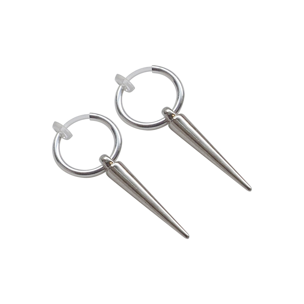 Tommyway Jewelry Surgical Stainless Steel Spiked Oval Huggie Earrings – Clip On – Choose Color