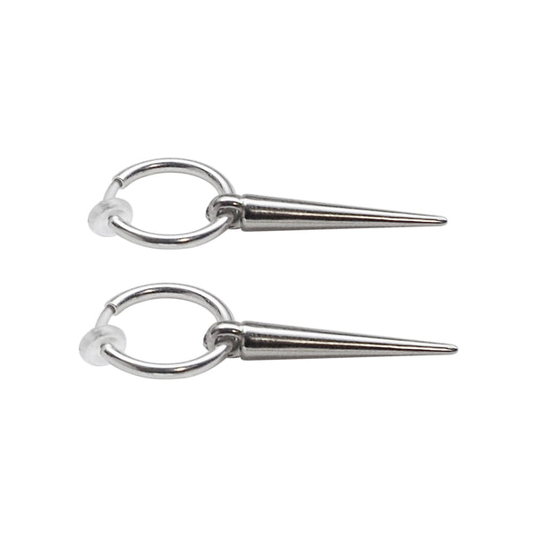 Silver Spike Resin Clip On Hoop Earrings - Miyabi Grace