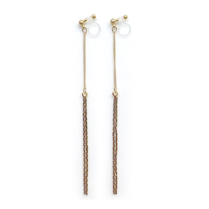 Metallic gold chain threader invisible clip on earrings - Miyabi Grace