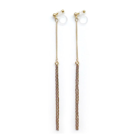 Metallic gold chain threader invisible clip on earrings - Miyabi Grace