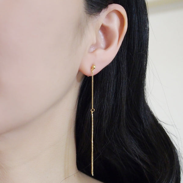 Metallic gold chain threader invisible clip on earrings - Miyabi Grace