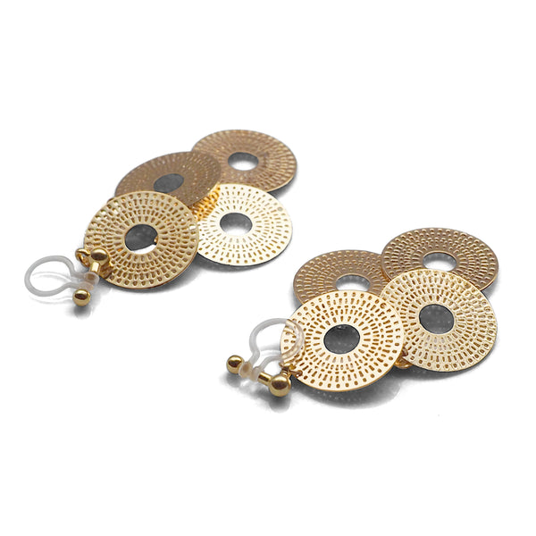 Dangle gold circle filigree invisible clip on earrings - Miyabi Grace