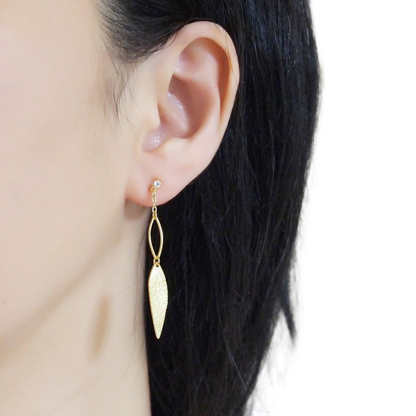 Gold textured metallic leaf invisible clip on earrings - Miyabi Grace