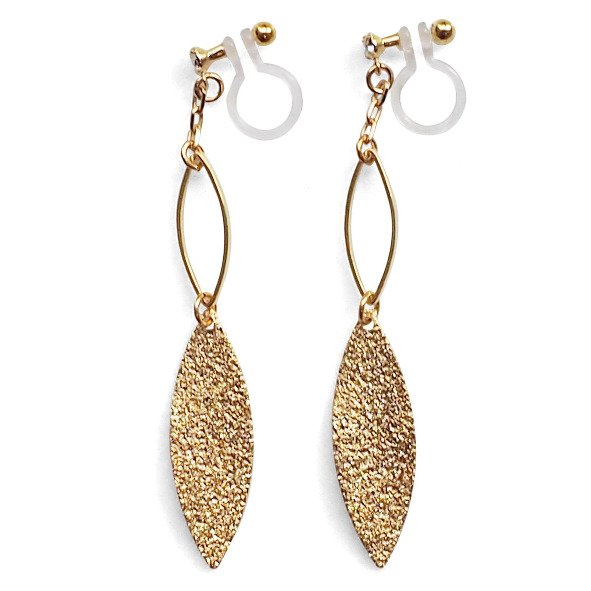 Gold textured metallic leaf invisible clip on earrings – Miyabi Grace