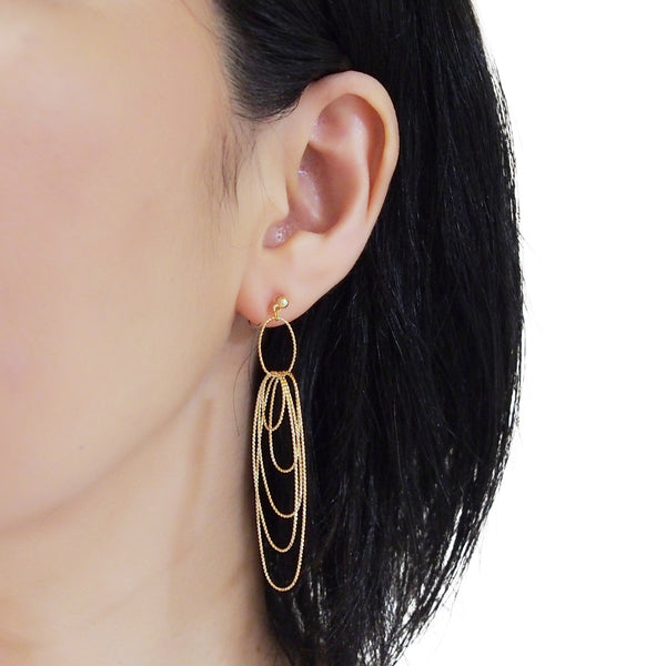 Dangle gold textured hoop invisible clip on earrings - Miyabi Grace