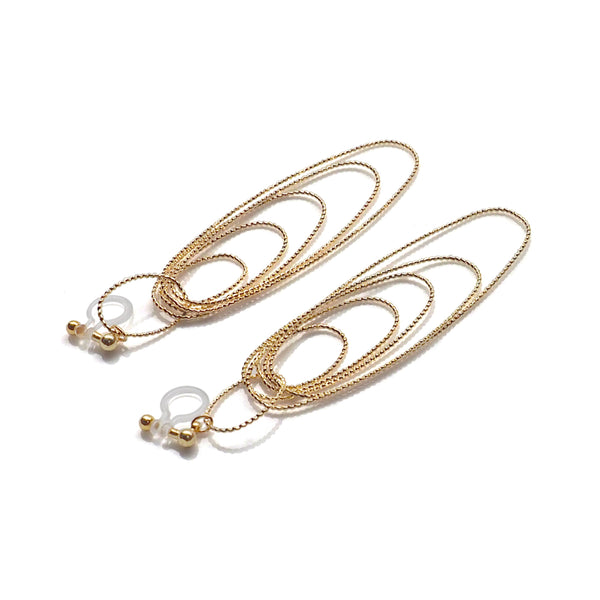 Dangle gold textured hoop invisible clip on earrings - Miyabi Grace