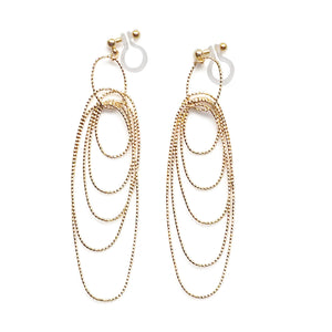 Dangle gold textured hoop invisible clip on earrings - Miyabi Grace